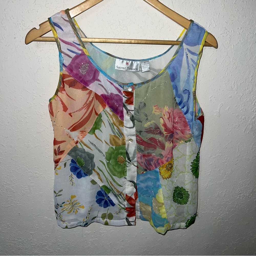 Sacred Threads Floral Patchwork Two-Piece Top And… - image 2